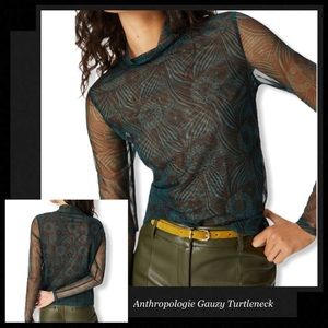 Anthropologie Teal Sheer Gauzy Turtleneck Top